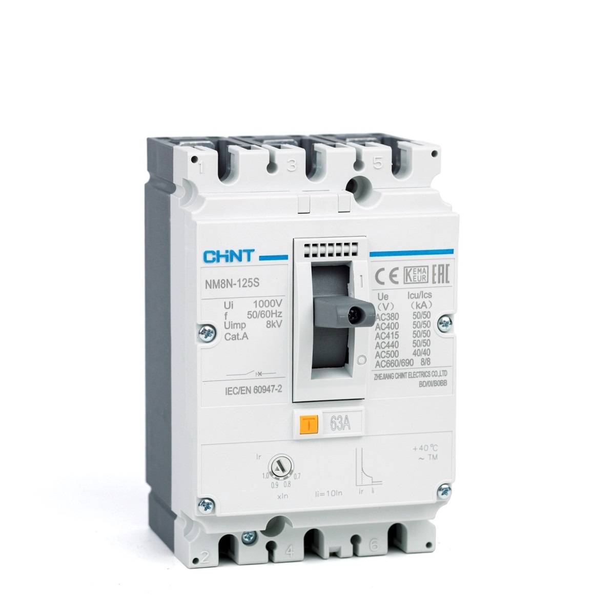 Interruptor caja moldeada relé termomagnético 3P 125A/63A S 50ka serie NM8N-TM